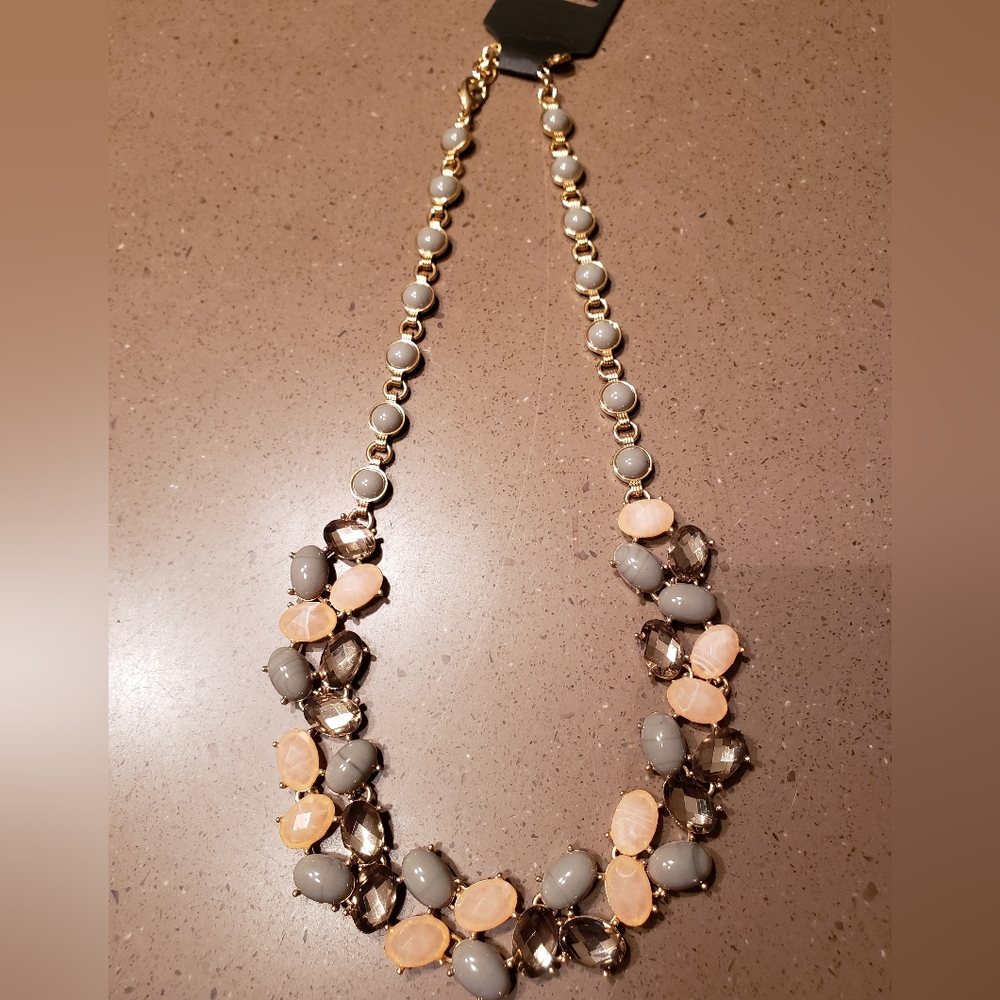 Gold Necklace With Gray & Peach Sets